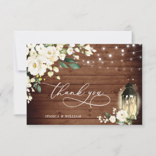 Weiße Rosen Rustikale Holz-Laterne Hochzeit Dankeskarte
