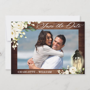 Weiße Rosen Rustikale Holzlaterne Aquarell Hochzei Save The Date