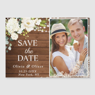 Weiße Rosen-Spitzen-Save-the-Date-Magnetkarte Magnetkarte