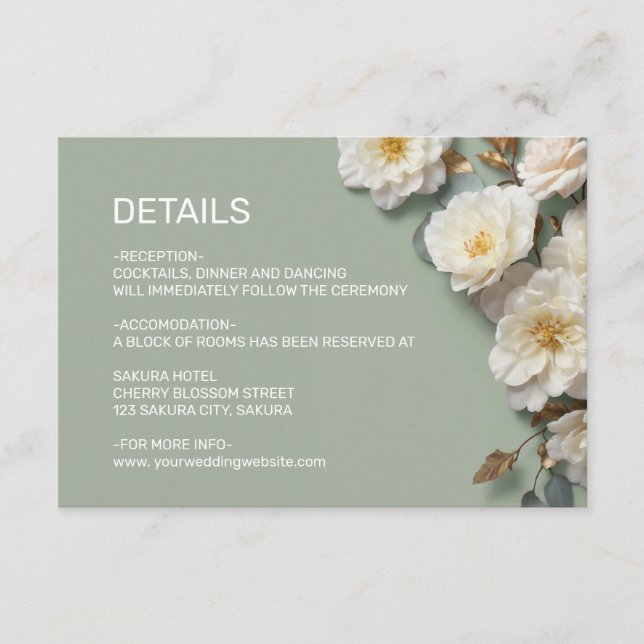 Weiße Rosen Texturierte Blumen Details Begleitkarte (Vorderseite)