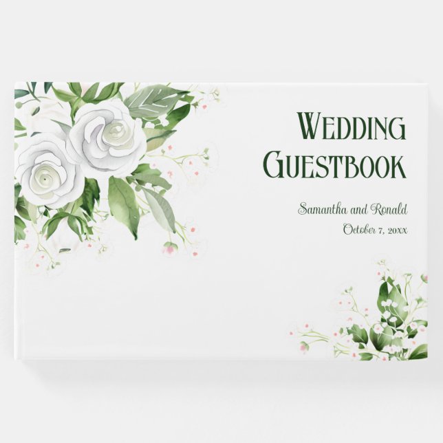 Weiße Rosen und Gipskraut Hochzeit Gästebuch (Vorderseite)