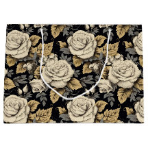 Weiße Rosen und goldene Blätter Blumenmuster