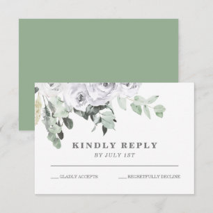 Weiße Rosen und Grün florale Hochzeit RSVP Karte