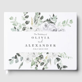 Weiße Rosen und Grüne elegante Hochzeit mit Blumen Gästebuch