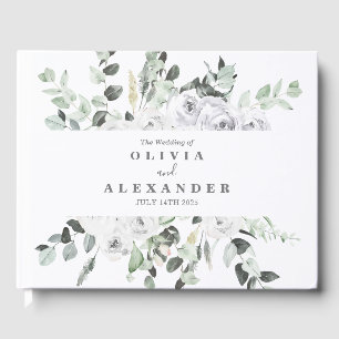 Weiße Rosen und Grüne elegante Hochzeit mit Blumen Gästebuch