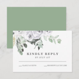 Weiße Rosen und grüne Hochzeit RSVP Karte