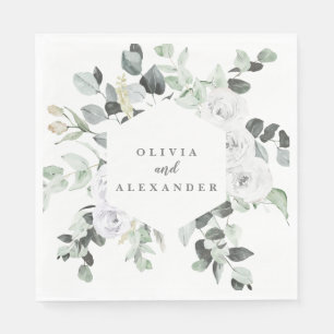 Weiße Rosen und grüne Hochzeit Serviette