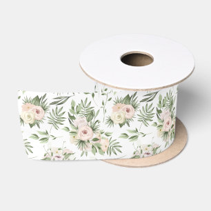 Weiße Rosen und grünes Satin Satinband
