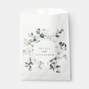 Weiße Rosen und Grünzeug Blumenehe-Monogramm F Geschenktütchen