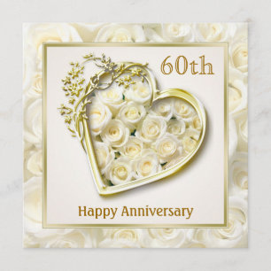 Weiße Rosen und Herz 60. Hochzeitstag Einladung