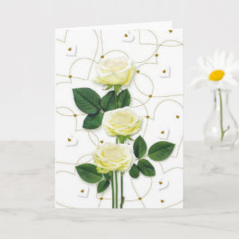 Weiße Rosen und Herzen Karte