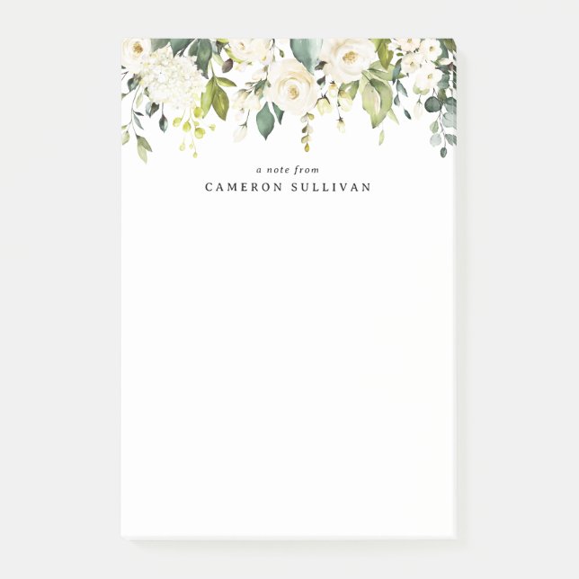 Weiße Rosen und Hydrangeas Garland Post-it Klebezettel (Vorderseite)