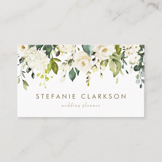 Weiße Rosen und Hydrangeas Garland Visitenkarte (Vorderseite)