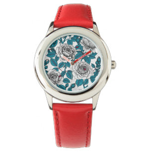 Weiße Rosen und Ladybusen Armbanduhr