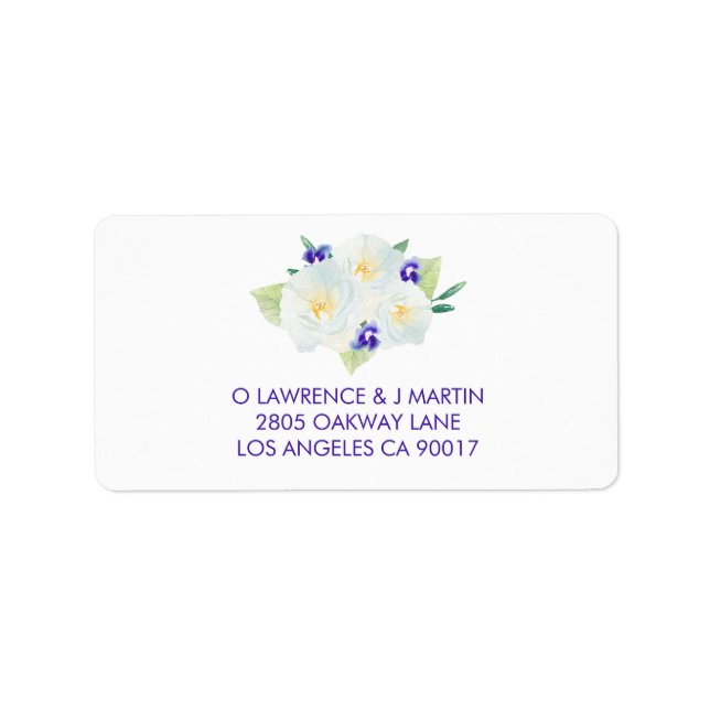Weiße Rosen und Lila Violetten Adressaufkleber (Vorne)