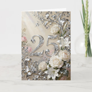 Weiße Rosen und Lilien Silberhochzeit Karte