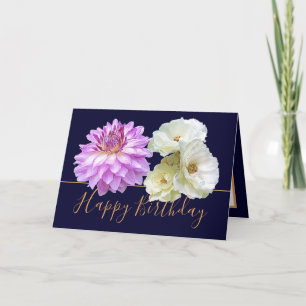 Weiße Rosen und Pink Dahlia Floral Bouquet Geburts Karte