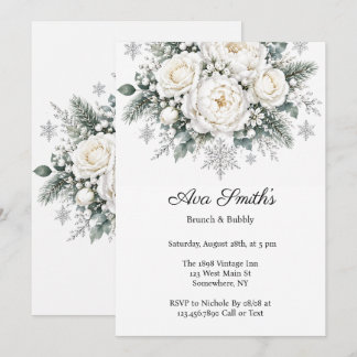 Weiße Rosen Weihnachten Winter Brunch & Sekt Einladung