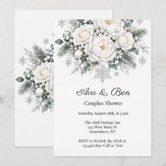 Weiße Rosen Weihnachten Winter Hochzeitspaar Dusch Einladung