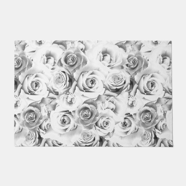 Weiße Rosen Wiederholung eines Blumenmusters Fußmatte (Vorderseite)