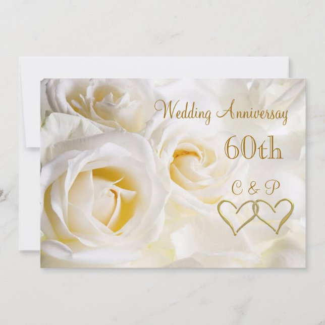 Weiße Rosen zum 60. Hochzeitstag Einladung (Vorderseite)