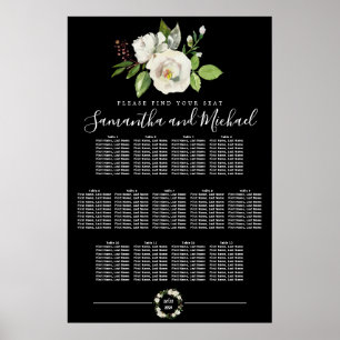 Weiße Rosenblüte auf schwarzen 13-Tisch-Sitzplaket Poster