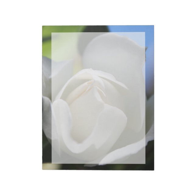 Weiße Rosenblüte. Blumenfotografie. Notizblock (Rotiert)