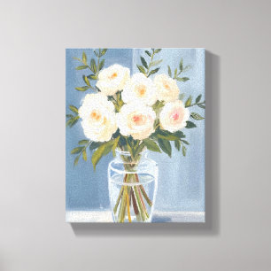 Weiße Rosenbouquet Elegante Aquarell-Blumen Leinwanddruck
