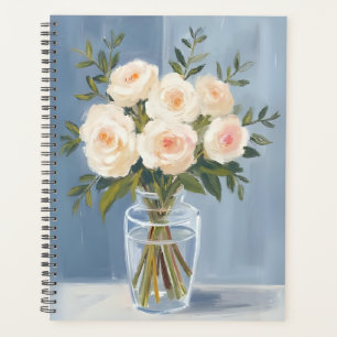 Weiße Rosenbouquet Elegante Wasserfarbe Flora Planer