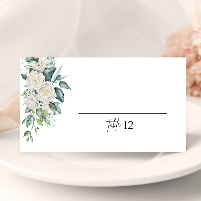 Weiße Rosengärtnerei Hochzeitsgefaltete Platzkarte (Von Creator hochgeladen)