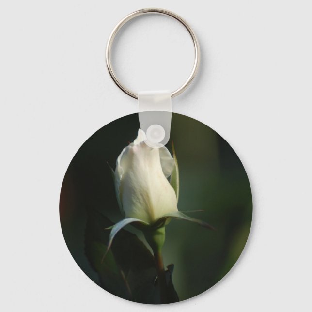 Weiße Rosenknospe Schlüsselanhänger (Vorderseite)