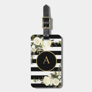 WEISSE ROSES Gold Monogramm Schwarz-weiß gestriche Gepäckanhänger