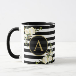 WEISSE ROSES Gold Monogramm Schwarz-weiß gestriche Tasse