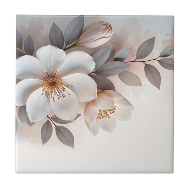 Weiße Röte 3-D-Blume Fliese (Vorderseite)