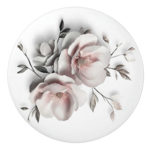 Weiße Röte 3-D-Blume Keramikknauf