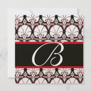 WEISSE ROTE DAMASK CARNATIONS MONOGRAM Champagner Einladung