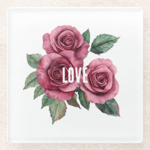 Weiße Rote Rosen Liebe Glasuntersetzer