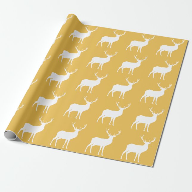 Weiße Rotwild auf GoldPackpapier Geschenkpapier (Ungerollt)