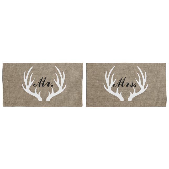 Weiße Rotwild-Geweihe Herr und Frau Pillow Cases Kissenbezug (Vorderseite-Set)