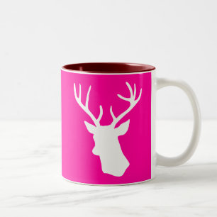 Weiße Rotwild-Kopf-Silhouette - heißes Rosa Zweifarbige Tasse