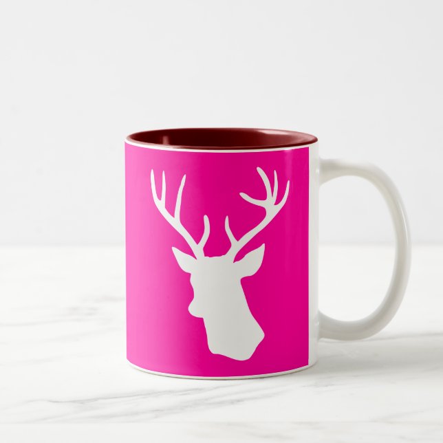 Weiße Rotwild-Kopf-Silhouette - heißes Rosa Zweifarbige Tasse (Rechts)