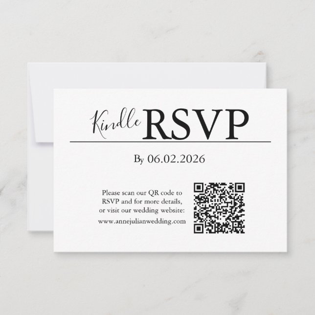 Weiße RSVP-QR-Code-Karte für moderne Hochzeit RSVP Karte (Vorderseite)
