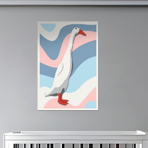 Weiße Runner-Ente Rosa & Blaue Wellen Kinderzimmer Poster