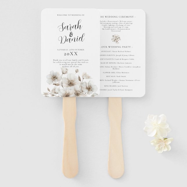 Weiße rustikale Blume Elegante Hochzeit Fächer (Vorne und Hinten)