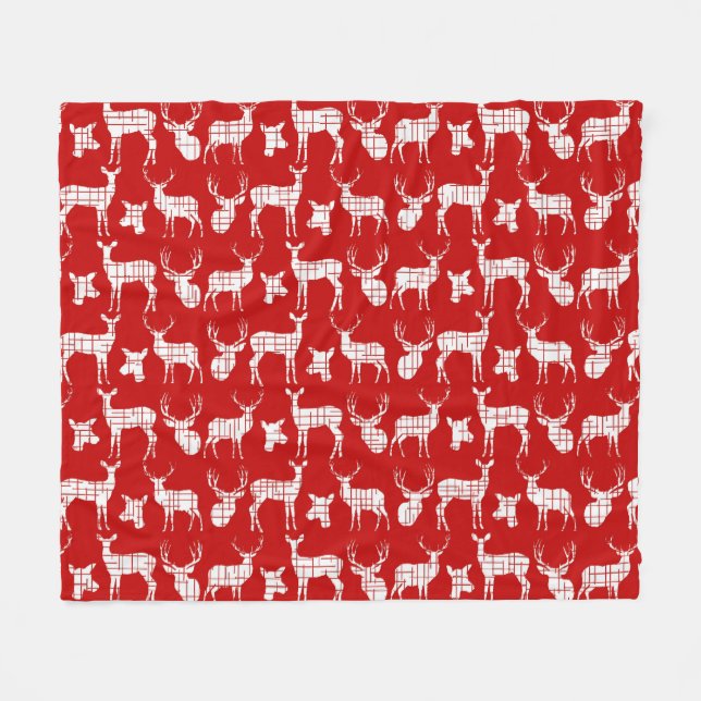 Weiße Rustikale Hirsche auf Red Fleece Blanket (Vorderseite (Horizontal))