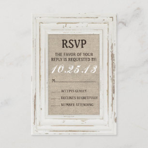 Weiße Rustikale Rahmen- und Burlap RSVP-Karte RSVP Karte
