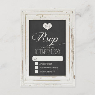 Weiße Rustikale Rahmenhalle Hochzeit RSVP-Karte 3 RSVP Karte