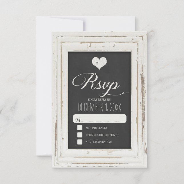 Weiße Rustikale Rahmenhalle Hochzeit RSVP-Karte 3 RSVP Karte (Vorderseite)