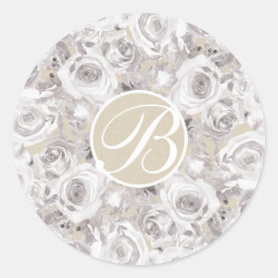 Weiße Rustikale Winterrosen Monogramm Buchstabe In Runder Aufkleber