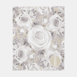 Weiße Rustikale Winterrosen Shabby Chic Kraft Fleecedecke